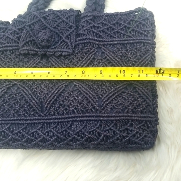 Navy Blue Crochet Handbag Boho Chic Whimsigoth Fairy Peasant - Picture 8 of 11